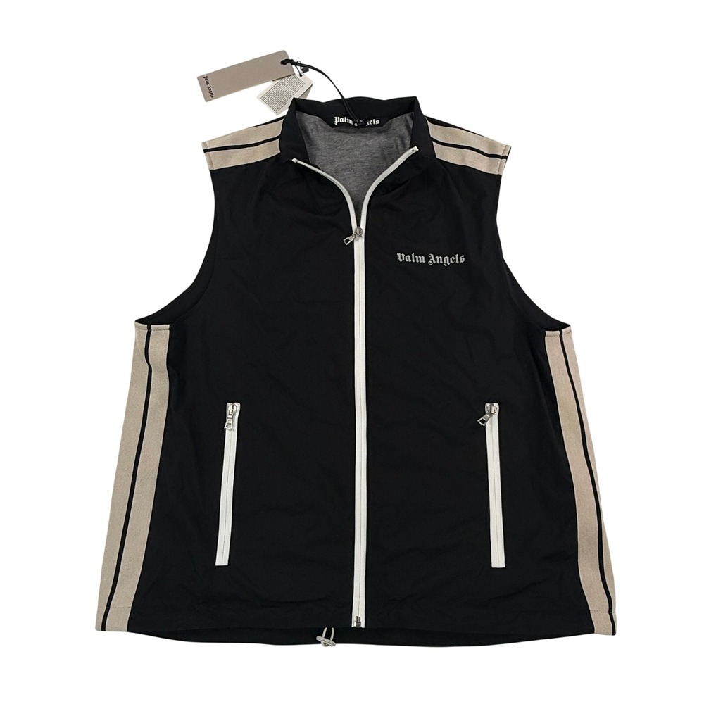 Palm Angels Mens Classic Logo Track Vest Black White Size 48 NEW